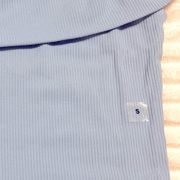 Express Light Blue Ribbed Off-Shoulder Top - Picture 7 of 7